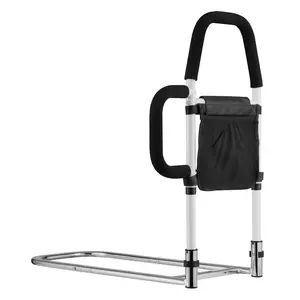 Bed Rail for Elderly, Bedside Assist Rails with Side Handle and PU Handrail, Adjustable Height Carbon Steel Pipe Bedside Cane, Bed Bars for Seniors & Patients, Fits King, Queen, Full, Twin