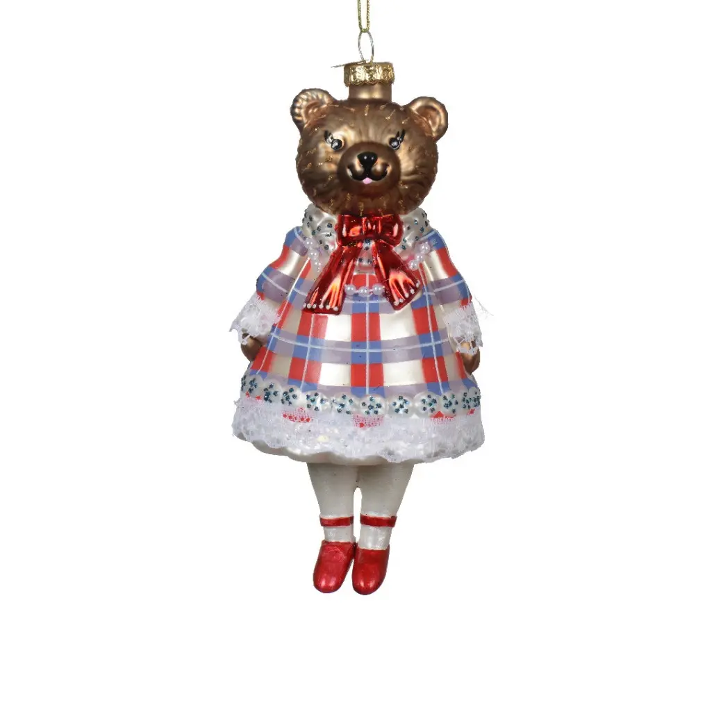 Glass Bear in Dress Ornament
