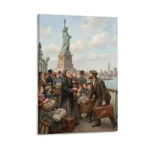1pc Frameless Canvas Art, Realistic Immigration & Statue of Liberty Print, Vintage Wall Decor for Living Room/Bedroom/Office, Printed Artwork
