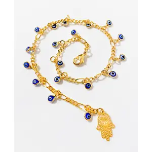 Gold-Filled Blue Dangling Evil Eye Anklet