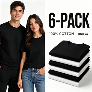 6-Pack Premium Heavyweight Black Tees | 100% Combed Cotton T-Shirt Multipack | Durable Basic Crew Neck Bundle | Men's Essential Everyday Wear 6-Piece Set | Anti-Shrink & Fade-Resistant Bulk Deal,Cotton Tee,White Tee tiktokshopspringglowup