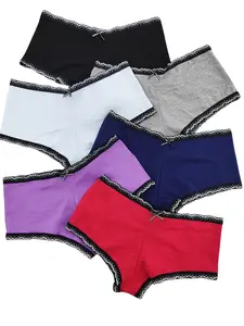 6 Pcs Elegant Cotton Boyshorts & Boxers - Soft, Breathable, Stretchy, Comfy Intimates with Color Block Pattern - JHDOB Womens Lingerie & Underwear High Waist Briefs Womenswear Knit