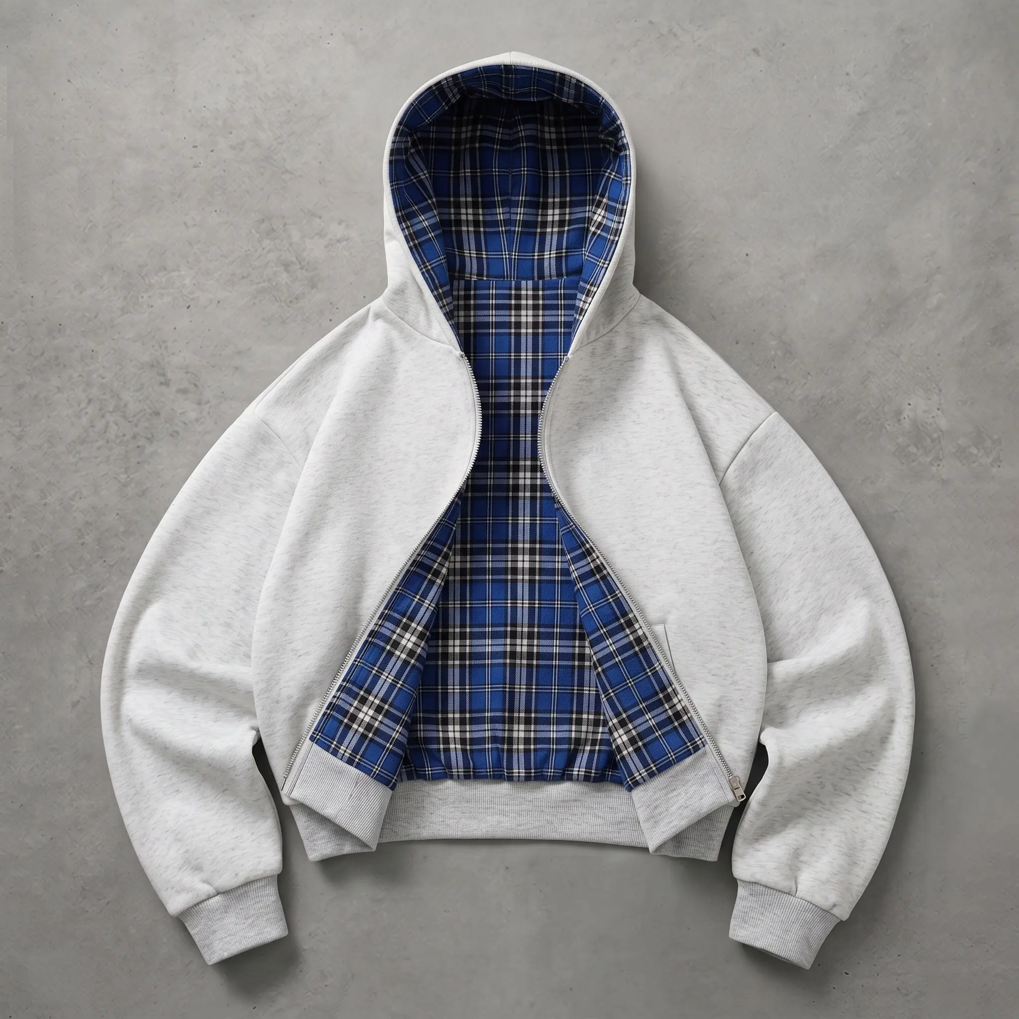 Unisex cotton hooded jacket, plaid reversible hoodie sweatshirt jacket, with pockets, comfortable casual streetwear top
