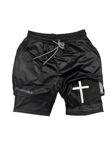 Black Cross Performance Shorts Summer Double Layer Beach Pants Fitness Training Pant Sports