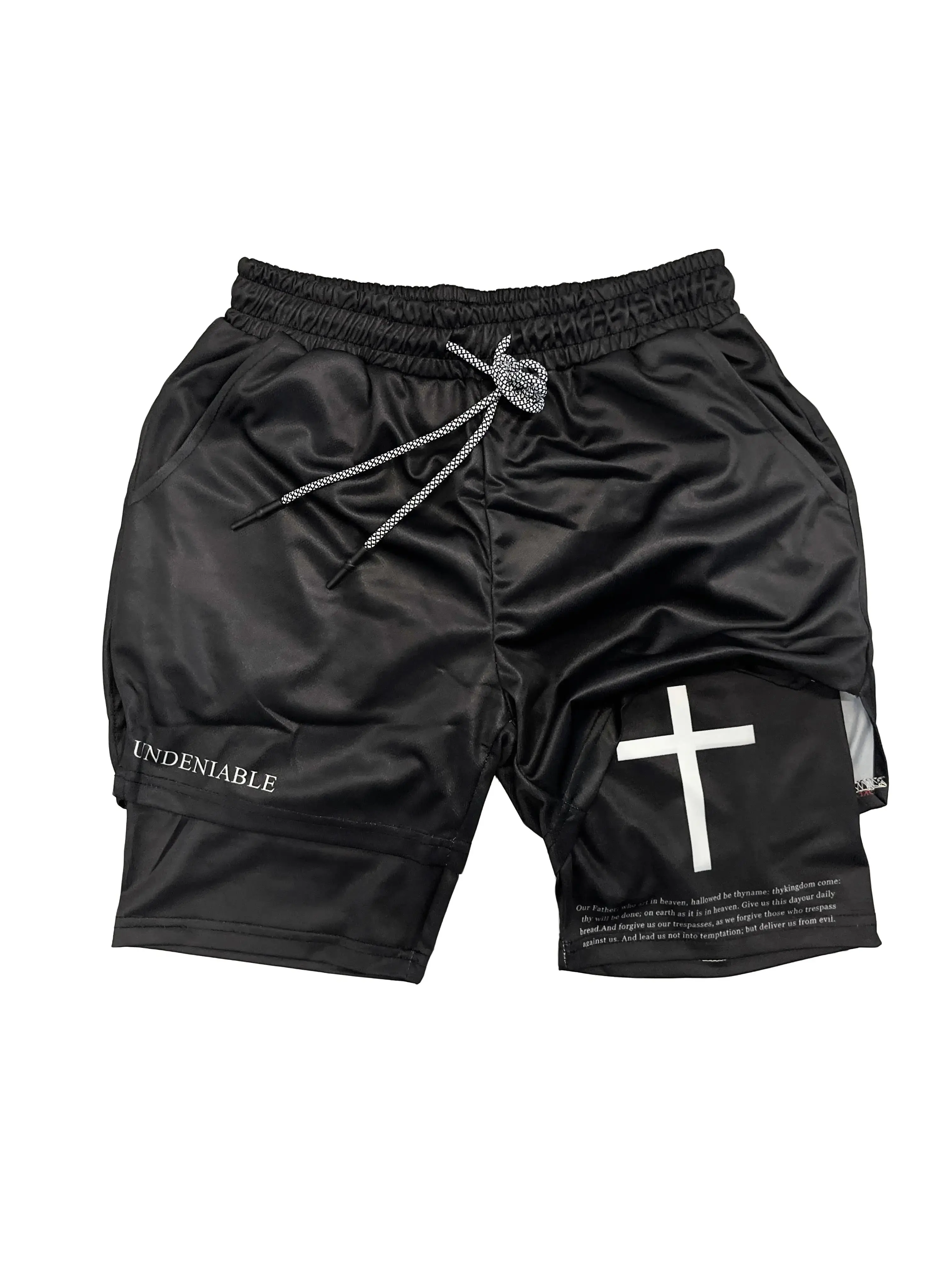 Black Cross Performance Shorts Summer Double Layer Beach Pants Fitness Training Pant Sports