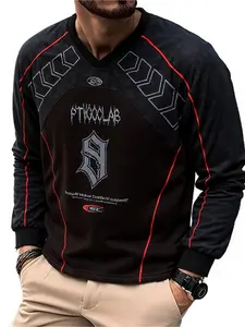 Autumn New Colorblock Letter Print Hoodie, Trendy Fashion Long Sleeve Top, Versatile Casual Wear, Stylish Pullover Sweatshirt, Casual Streetwear Sweatshirt