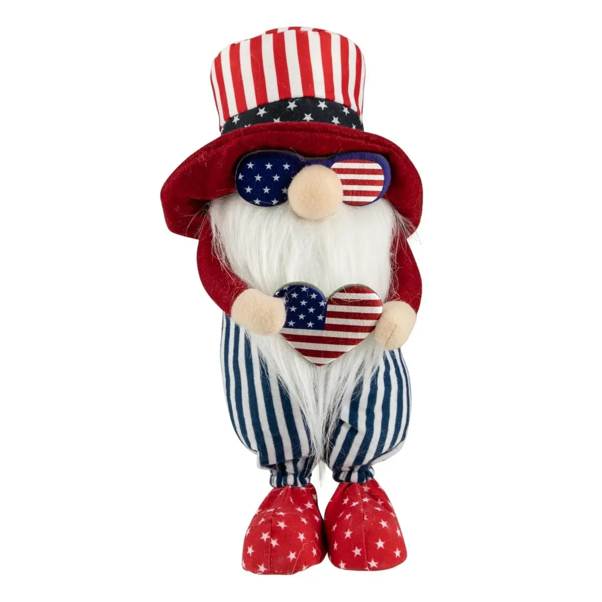 212 MAIN Boy Americana Flag Heart Gnome Ornaments - 12.25" H x 4.75" W x 4.25" D, 2 lbs, Fabric Construction, Hat, Weighted Table Base - 4th of July Indoor Home Festive Decorations