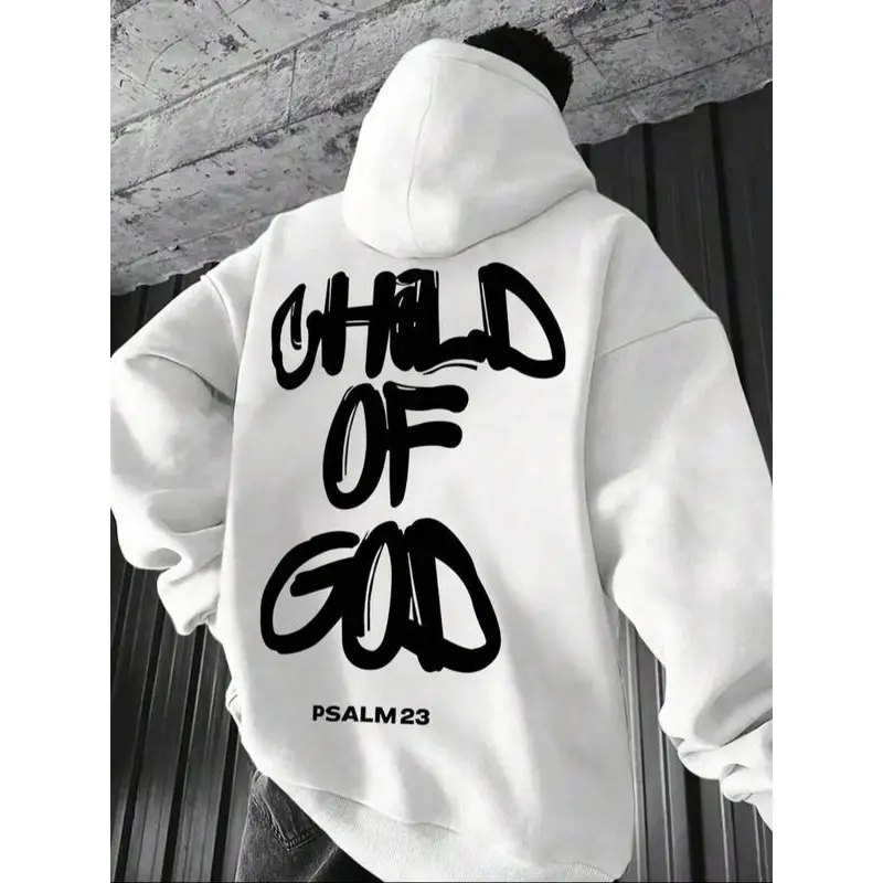 TikTok Trending Christian-Themed Graffiti-Style Hoodie, White Style with "CHILD OF GOD" Slogan & "PSALM 23" Bible Verse Graphic Print, Ideal for Modern Faith-Inspired Outfits During TikTok Shop Black Friday Sales and Christmas Gift Ideas