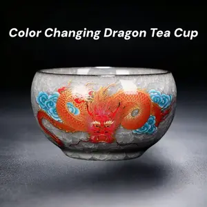Color Changing Dragon Tea Cup - Heat Reactive Ceramic Teacup | Red Dragon Pattern Appears When Heated, Chinese Tea Bowl for Tea Ceremony,Kiln Masterpiece,Tea Enthusiast,Daily Drink Coffee Cup