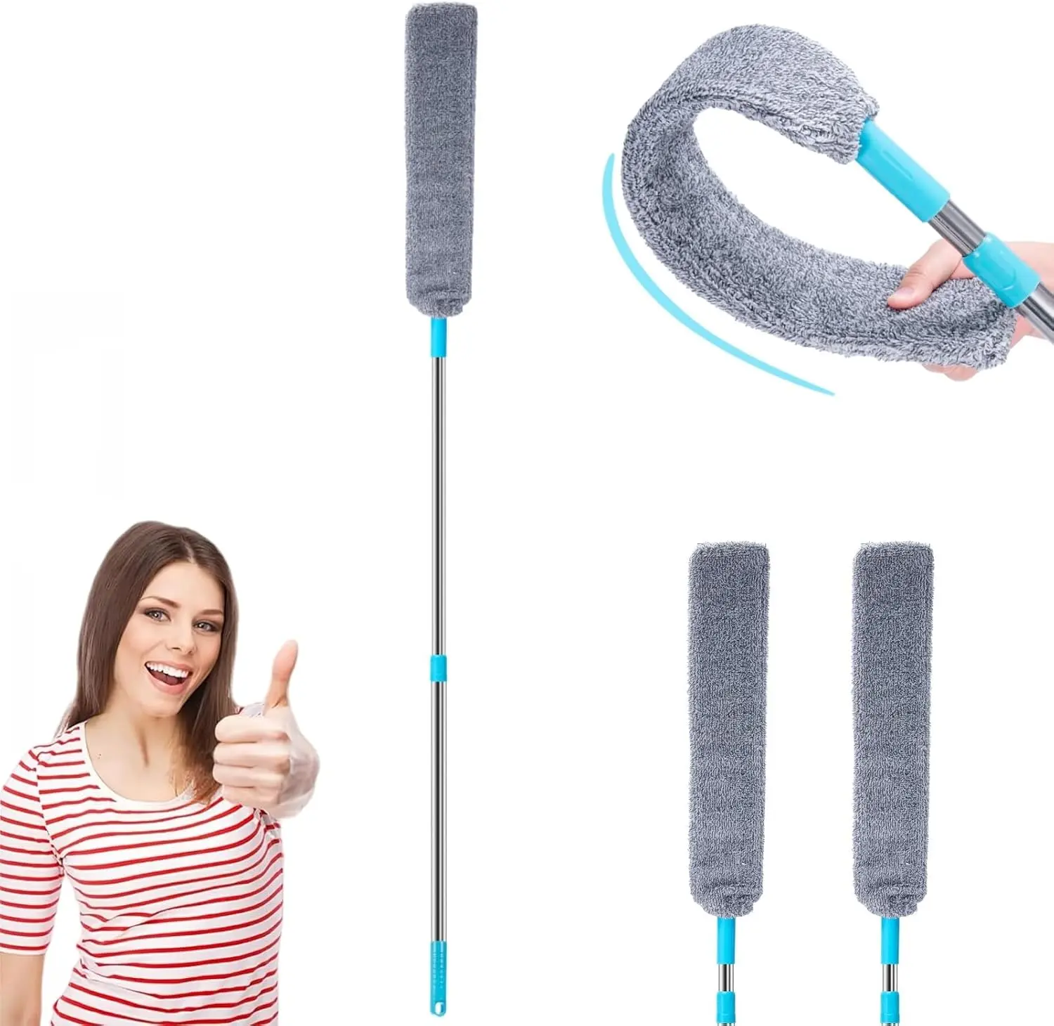 Retractable Gap Dust Cleaner with Microfiber Cloth, Long Handle Cleaning Brush for Under Appliances, Furniture, Beds and Tight Spaces