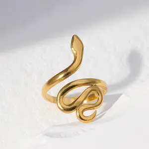 Snake-shaped open ring for women, titanium steel ring suitable for daily wear without fading