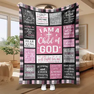 Faith-Based Slogan Print Inspirational Blanket, High-Weight Flannel Fabric, Soft Touch, Warmth Retention, Ideal Gift for Religious Believers & Home Decor