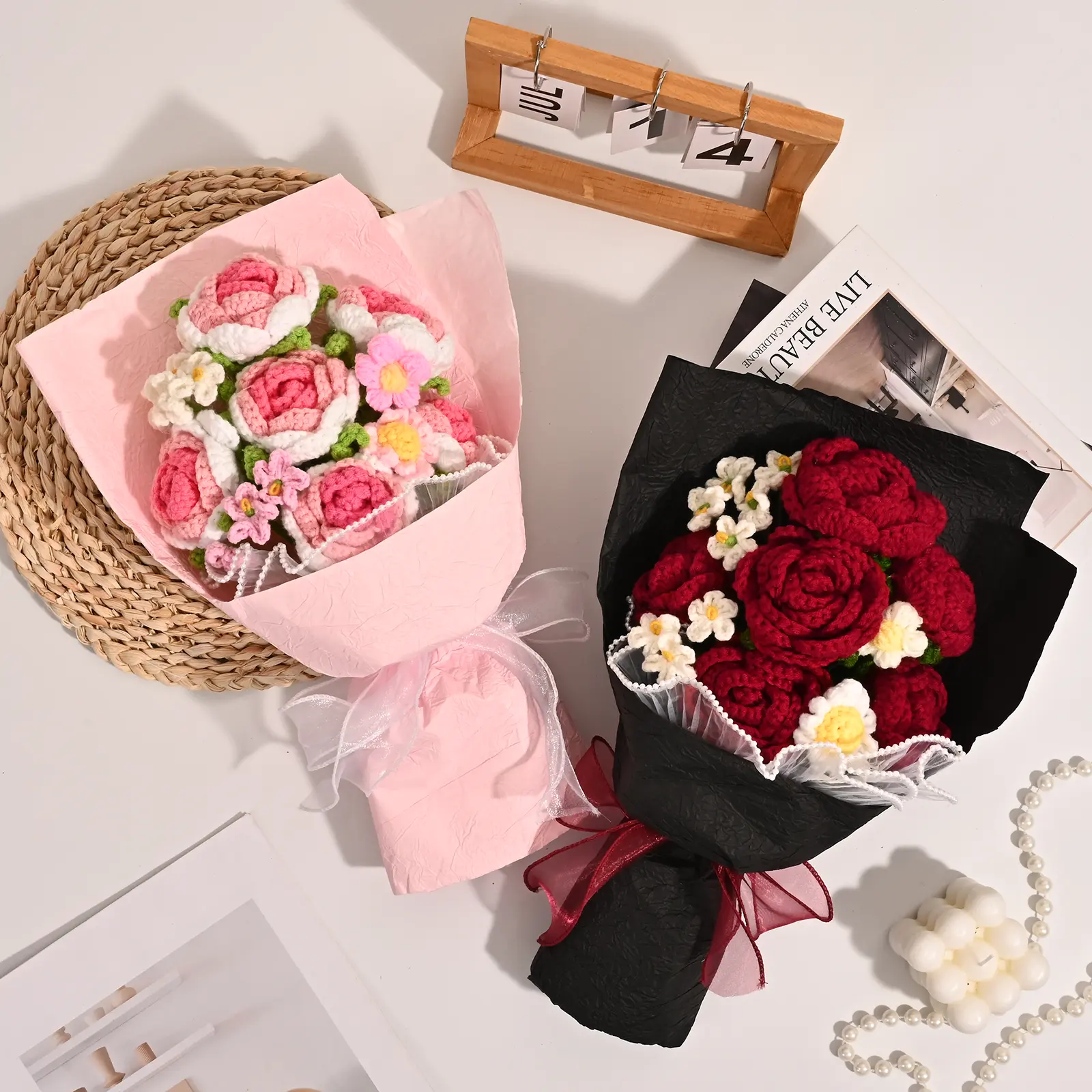 Handmade Crochet Red Flower Bouquet - Home Décor, Thoughtful Gifts for Mom's Birthday, Anniversary & Girlfriend