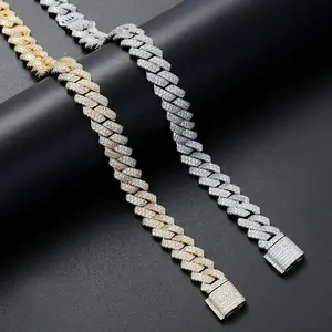 14mm 18K Gold Vacuum Plated Copper Cuban Necklace with 5A+ Sri Lanka Zircon - Miami, Italy, Mexico & Micro Inspired, Men's Jewelry, Luxury Costume Accessory for Daily Wear, Gift Idea, Chicano Hip Hop Classic Style