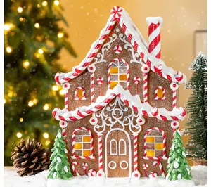 Glitzhome 12"H Christmas LED Lighted Resin Village Table Decor