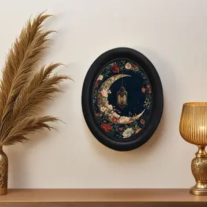 Mysterious Crescent Lantern Floral Frame Wall Decor, Vintage Palace Art Painting, Gothic Home Decoration, Entryway Study Hanging Ornament, Photo Artistic Flower