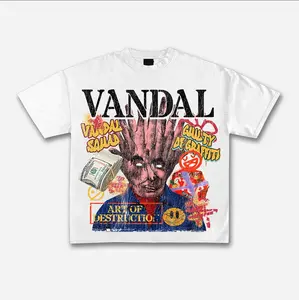 Vandal Graffiti Cotton T-Shirt Casual Oversized Y2k Streetwear Top Graphic Tee for Men Women