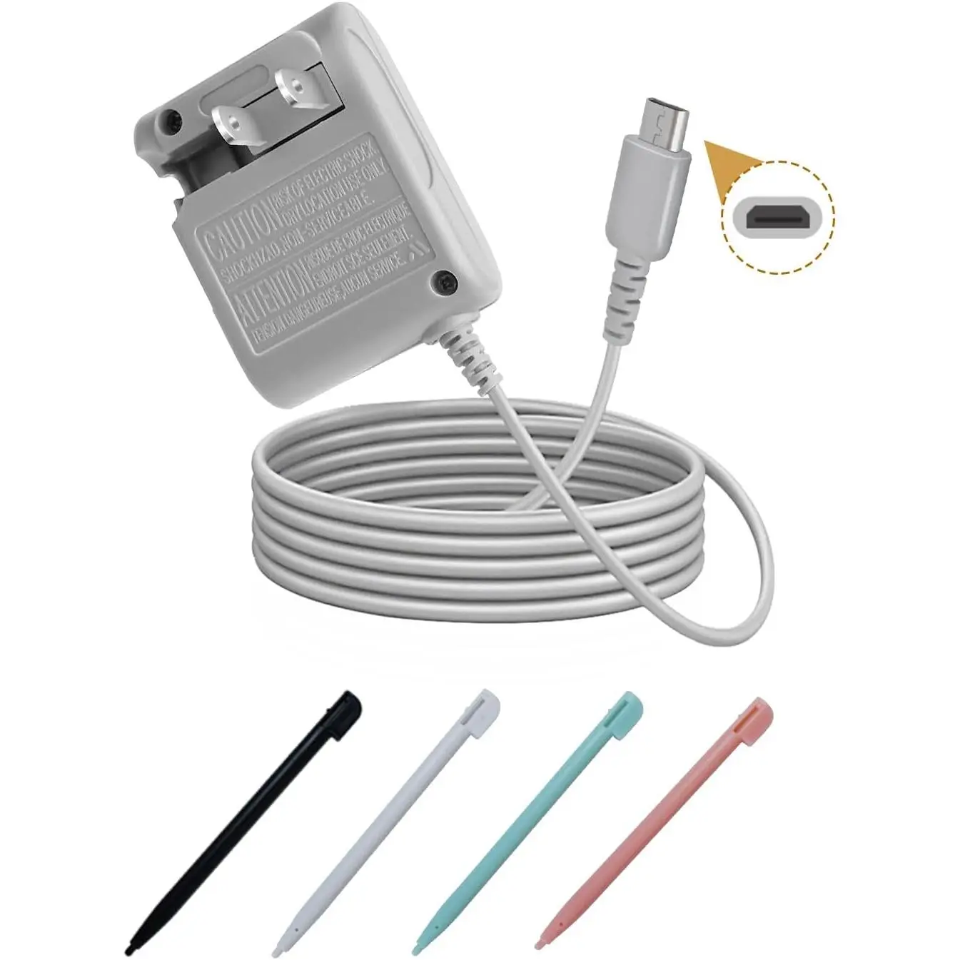 DS Lite Charger Kit Compatible with DS Lite 100-240V Wall Plug Adapter with 4 Stylus Pen for DS Lite