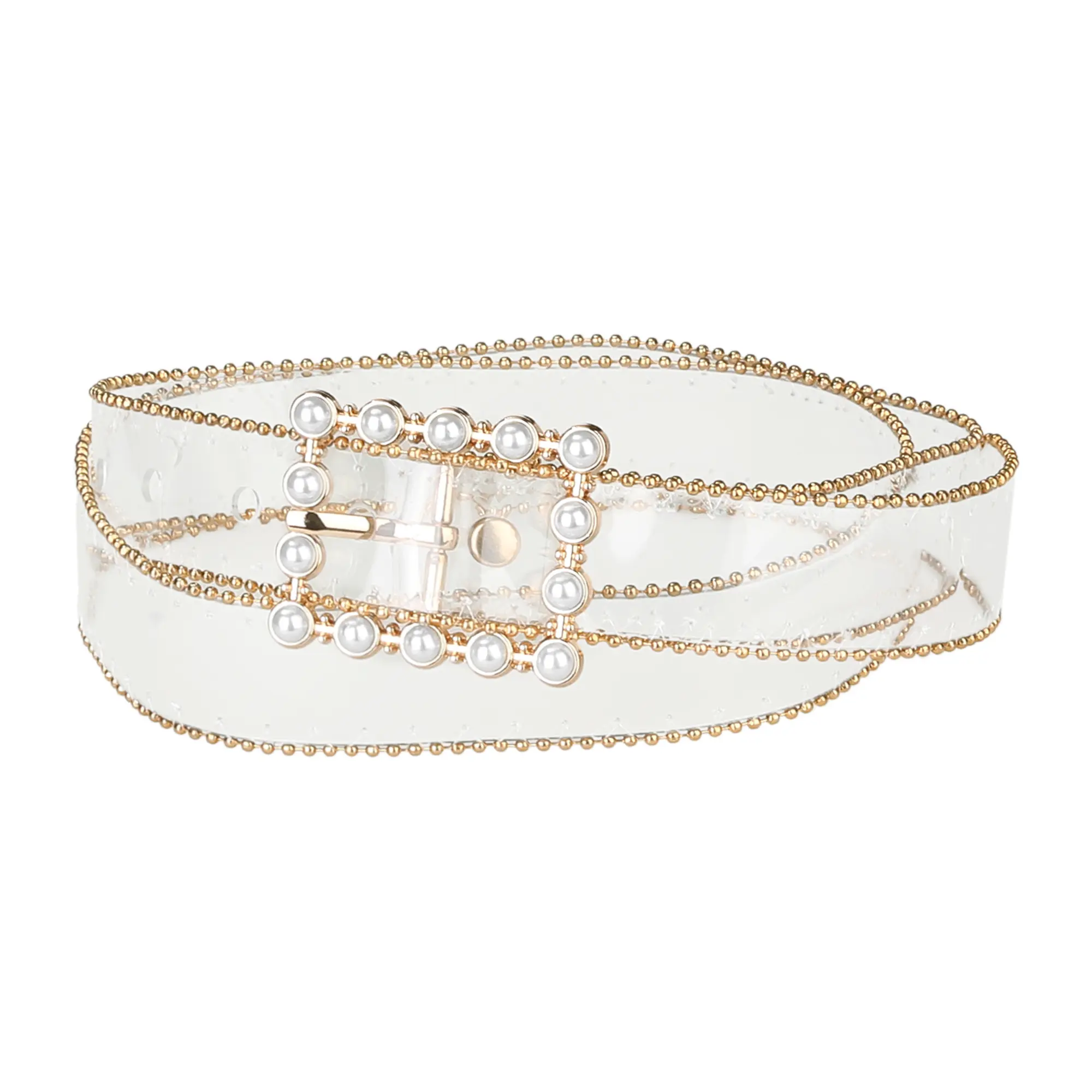 INSPIRE CHIC Ladies Clear Waist Belts for Jeans Trousers Transparent Belts Rectangle Buckle 70-88cm/27.56-34.65"
