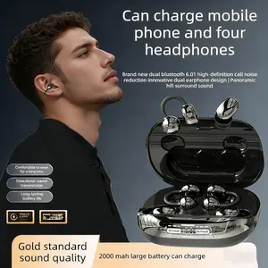 4 earphones + mobile phone charging ear clip type sleep wireless Bluetooth earphones with super long battery life