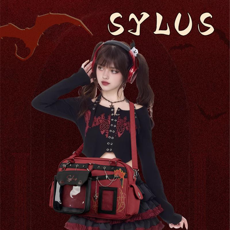 KabaqooOfficial Qin Che Anime Ita Bag for Women Red Large Crossbody Bag with Clear Front Pocket Perfect for Pins Charms & Collections