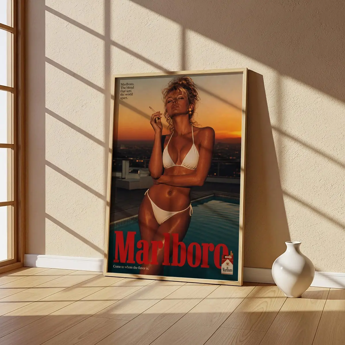 Vintage Marlboro Sunset Poolside Print  70s Retro Advertising Wall Art