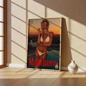 Vintage Marlboro Sunset Poolside Print  70s Retro Advertising Wall Art