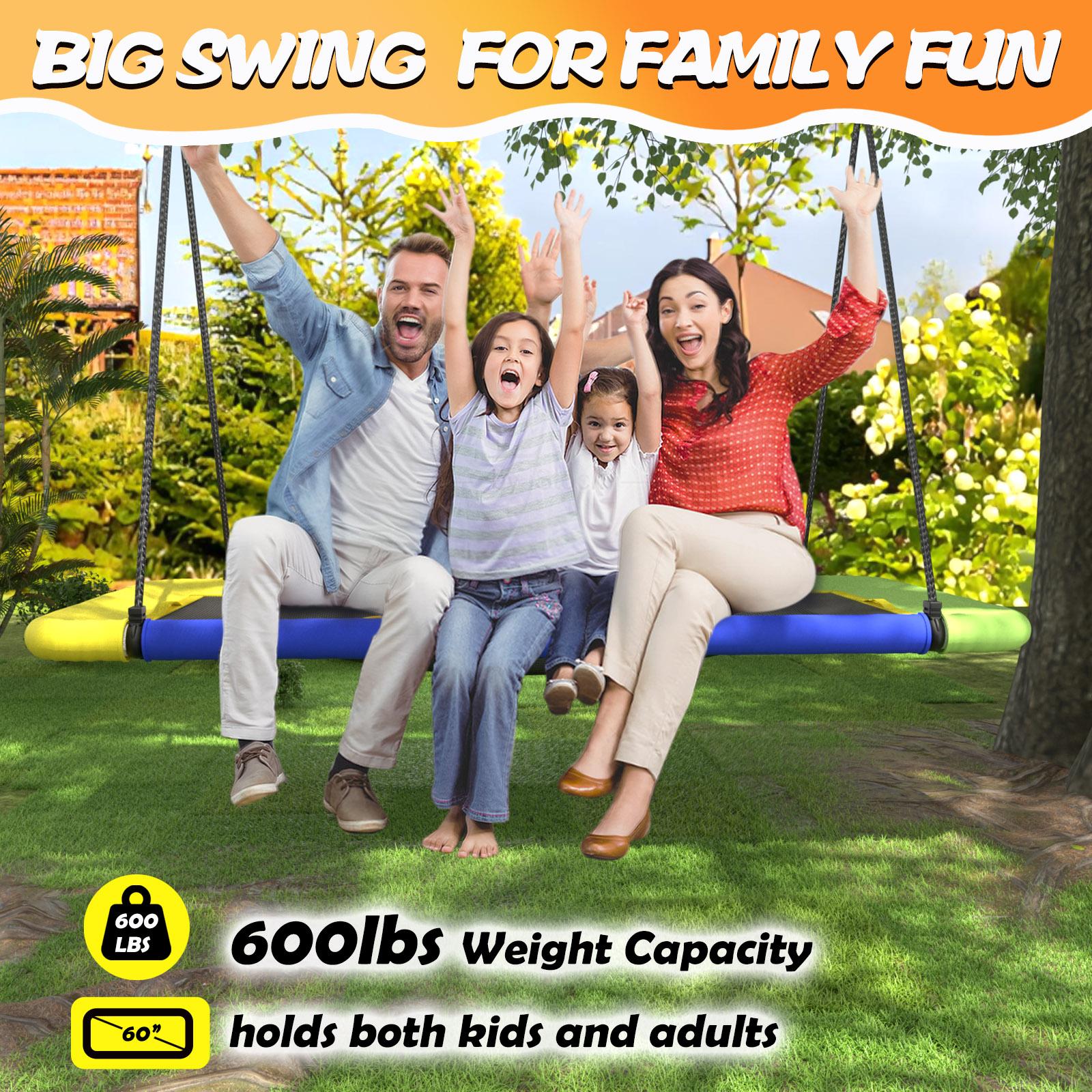 SkyBound 60'' Rectangle Platform Tree Swing for Kids and Adults, Giant Flying Swing with Adjustable Hanging Strap, Waterproof Textilene Fabric Tear & UV Resistant, Swings Set for Backyard Garden