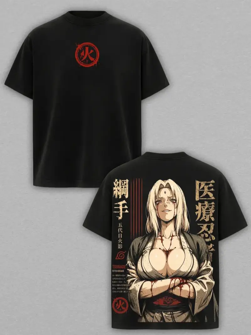 Tsunade Tee – Naruto Shippuden Anime Manga T-Shirt, Legendary Sannin Graphic Tee, Unisex Oversized Casual Shirt, Fifth Hokage Anime Tee, Medical Ninja Manga Shirt, Retro Ninja Streetwear Tee, Gift for Naruto Fans