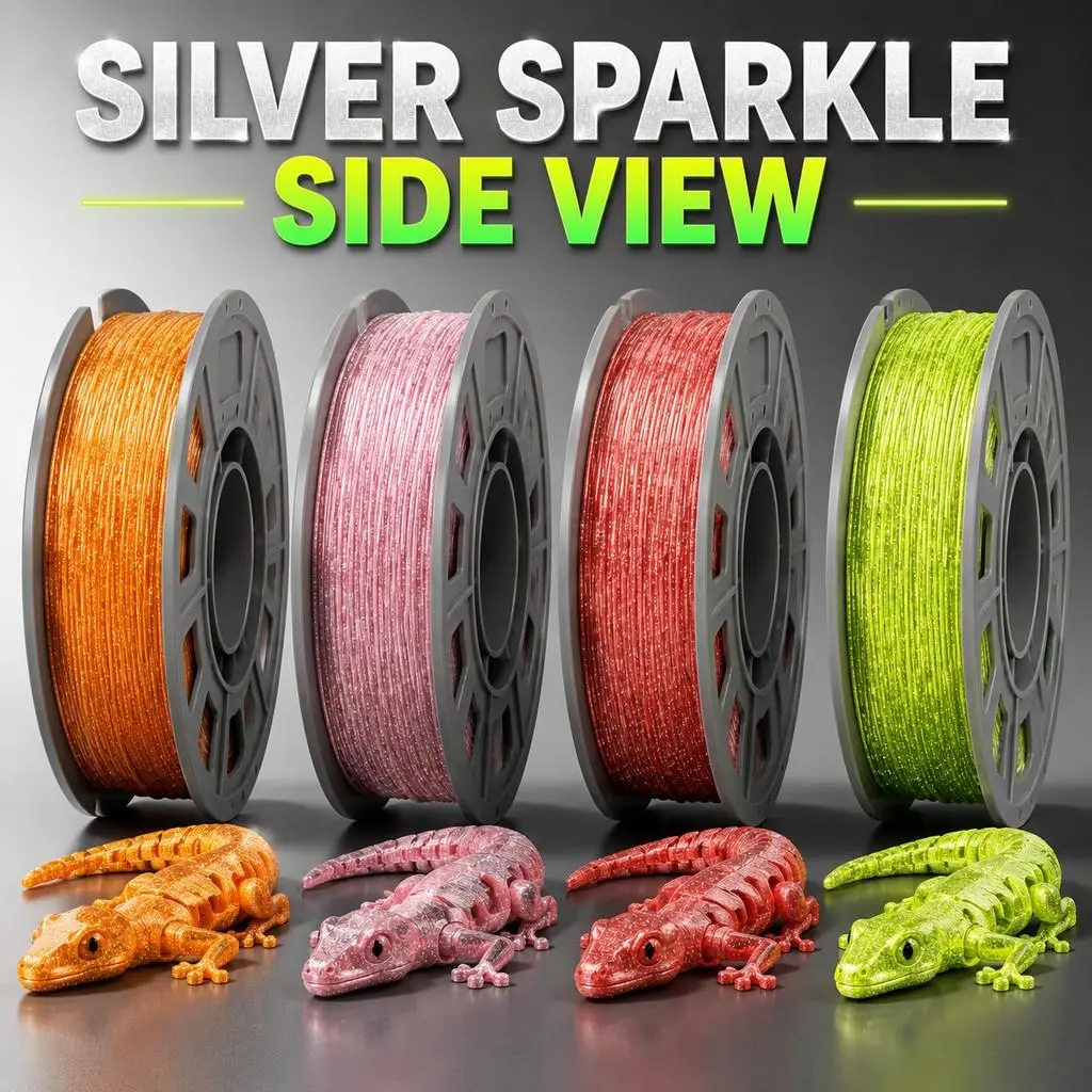 Silver Speckle PETG Filament 300g 1.75mm, Crystal Shimmer Silver Glitter Texture High Tough Low Shrink Desktop 3D Printer Filament bundle Slim Spool green purple blue cold plate dimensional accuracy fdm printing accessories affordable, Crystal Silver Spec