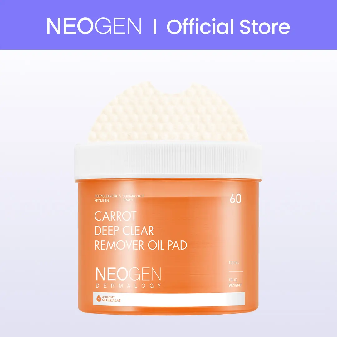 [NEOGEN Official] Carrot Deep Clear Remover Oil Pad (60pads) l remove waterproof makeup l oil cleanse I Waterproof Makeup Remover Pads | Gentle Oil Cleanser for Sensitive Skin | Korean Skincare Cleansing Pads