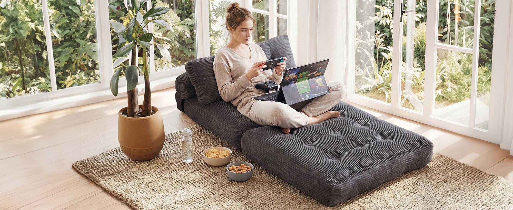 HARBORA 3-in-1 Corduroy Folding Sofa Bed, Tufted Convertible Sleeper Chair with Back Support, Fold-Out Floor Lounger for Small Spaces, Living Room, Bedroom and Apartment,bonelesscouches comfy couch,back-to-school season