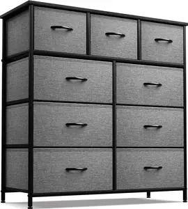 9-Drawer Dresser - Versatile Storage Chest for Bedroom, Hallway, Closet, and Office Organization - Steel Frame with Wood Top and Easy-Pull Fabric Bins (Black)