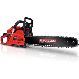 TMAXTOOL 62cc 20-Inch Gas Chainsaw 2-Stroke Heavy Duty with Ergonomic Anti-Slip Handle Durable ABS Body Red for Pruning Limbing Firewood Cutting Farm Garden