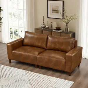 Eyisean 78.5" Upholstered Breathable Faux Leather PU Loveseat Couch, Modular Sectional Sofa Couches with Solid Wood Legs, Back Cushions, Mid Century Modern Couch for Living Room, Apartment, Office