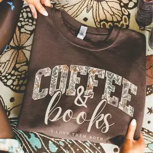 Baian - Coffee & Books Sweatshirt, Cute Book Lover Sweatshirt, Book Club Shirt, Cozy Reader Gift, Teacher Back to School Graphic Crewneck