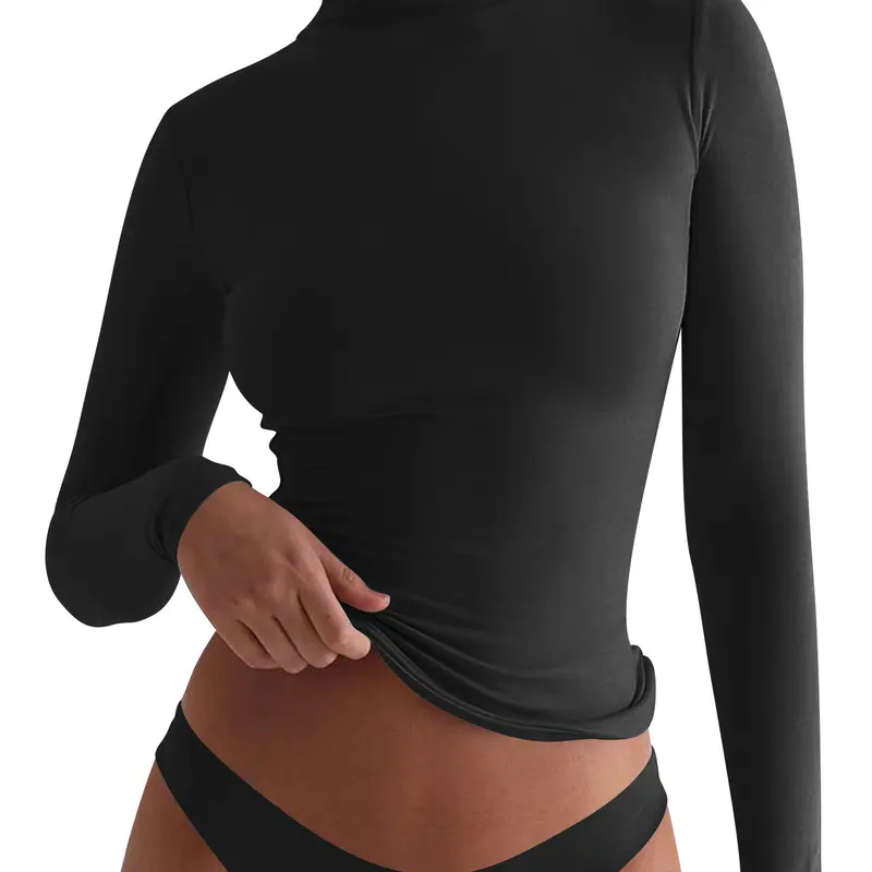 Women's Long-Sleeve Top High-Neck Basic T-Shirt Stretch Slim Fit for Fall/Winter