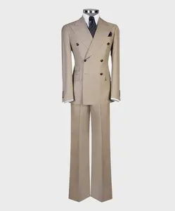 Tan Flared-Leg Double-Breasted Suit