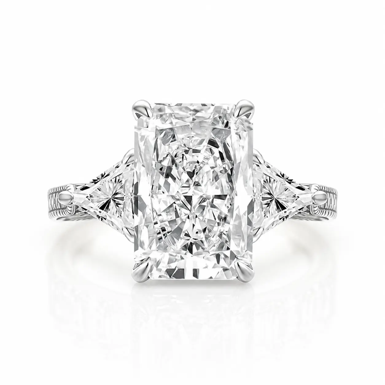 MAXINEJEWELRY 5.0ct Radiant Cut Engagement Ring,Past Present Future 3 Stone,Triangle Cut Side Stone,Crushed Ice AAAAA Cubic Zirconia,Trendy Promise Ring