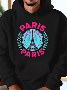 Paris Oncer Red It Print Hoodie - Long Sleeve, Knit Fabric, Relaxed Fit, Full Size, Fashionable Graphic Print, Perfect for Casual Outings and Daily Wear, Black White Red Grey Navy Fleece Menswear Breathable Cloud