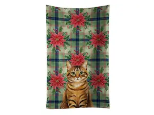 Carolines Treasures FNT1292KTWL 25x15 in. Classic Tabby Brown Cat Christmas Flower Artwork Kitchen Towel, Cozy Home Care Cleaning Cloth, Holiday Gift Option