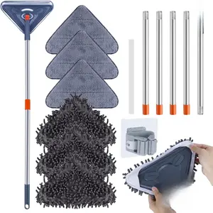 85 Inch Wall Cleaner with Long Handle, 360° Rotatable Wall Mop, Wall Washer Cleaner Tool for Walls/Ceiling Fans/Dust/Baseboard/Floors Clean, 6 Replacement Pads, 1 Squeegee Scraper Strips, 1 Mop Holder