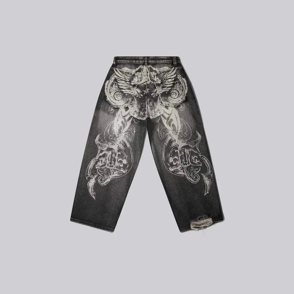 Y2K Punk Angel Wings Baggy Jeans with Graphic Print