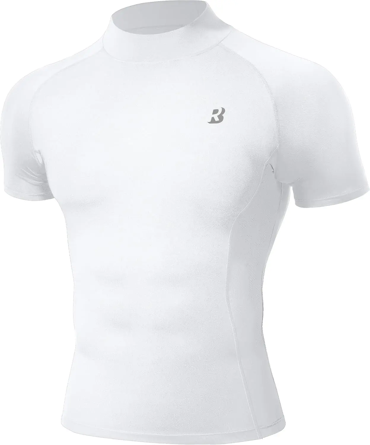 Roadbox Men's Compression Shirt, Mock Turtleneck Short Sleeve Athletic Undershirt, Quick Dry Base Layer Top for Gym Workout