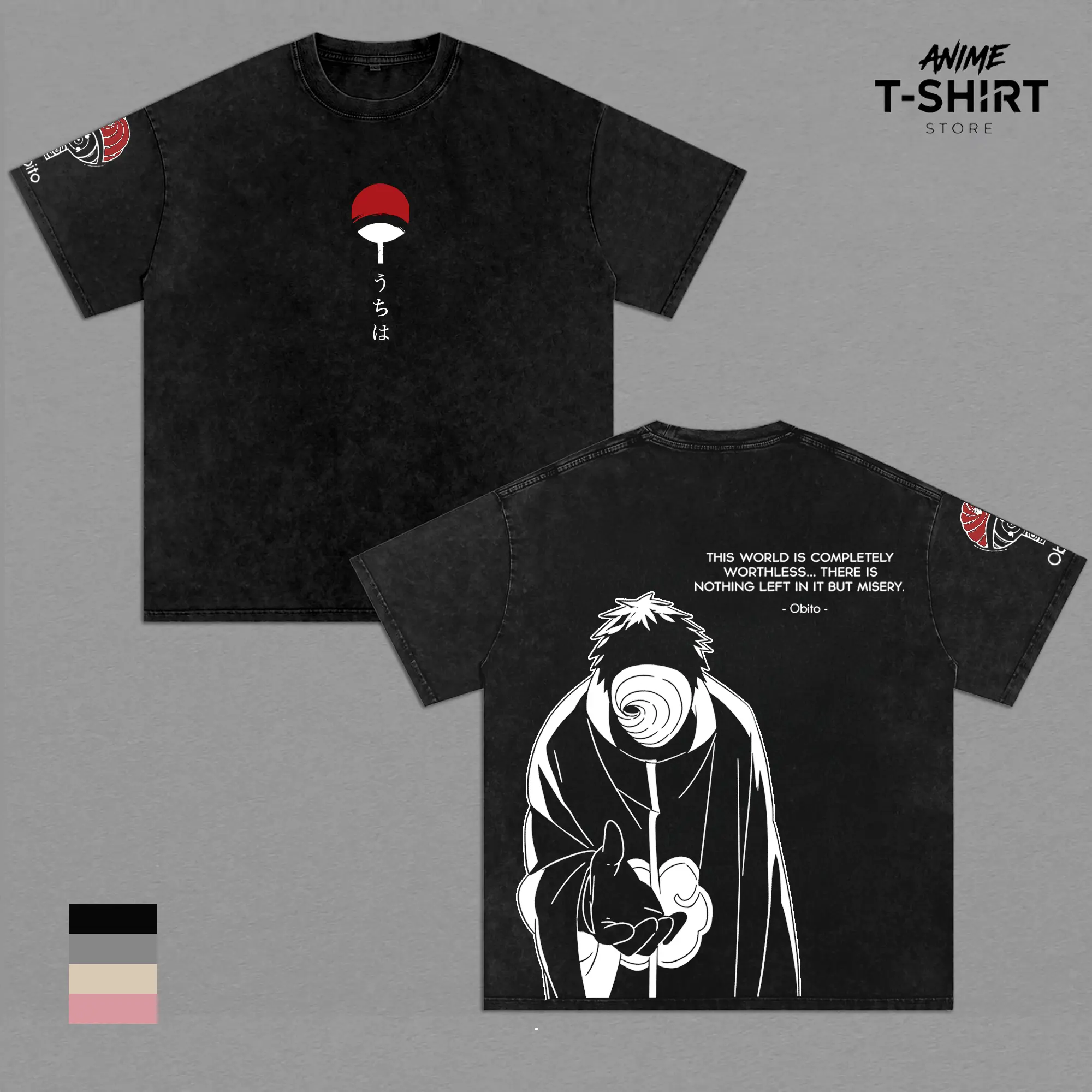 Obito Uchiha Naruto Anime Vintage Washed Shirt Wake Up To Reality Graphic Tee Akatsuki Manga Streetwear Oversized