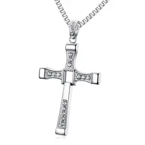 Cross Necklace for Men, Cross Pendant Necklace Stainless Steel Chains Sterling Silver Necklace Men's Cross Chain Jewelry Link Chain for Boys Fast and Furious
