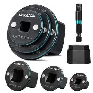 LIBRATON Low Profile Impact Socket Adapter Set, 4pc Magnetic Drive Converter Kit for Tight Space (1/4" to 3/8", 3/8" to 1/2", 1/2" to 3/4" & 1/4" Hex Adapter) for Impact Wrench, Ratchet and Drill