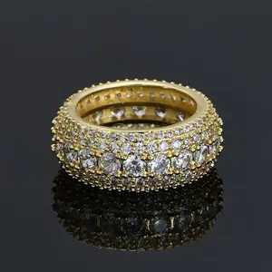10mm Iced Out Gold Plated 5 Row Cubic Zirconia Diamond Hip Hop Eternity Band Engagement Ring for Men Women