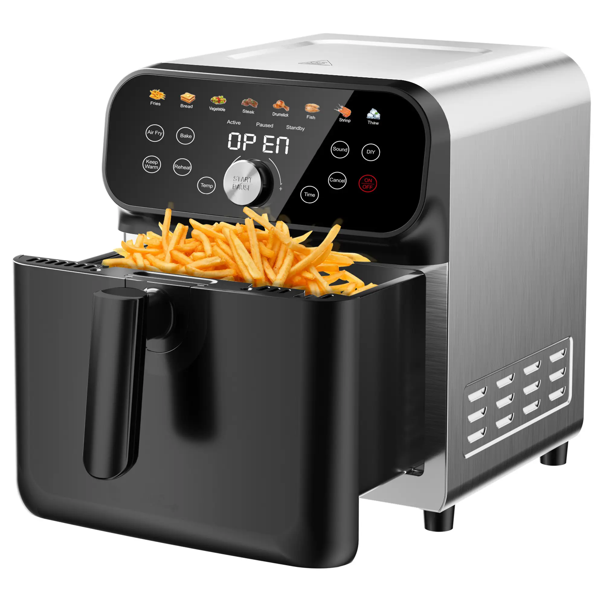6QT Air Fryer Oven with LED Digital Touchscreen, 12-in-1 Cooking Functions Air fryers, Dishwasher-Safe Basket,Stainless Steel, 1600W - Black and Golde