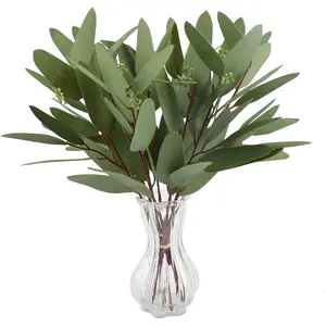 Artificial Seed Eucalyptus 10 count Faux Eucalyptus Stems Leaves Greenery 15 Inch Faux Branches for Bridal Bouquet  Table Decor